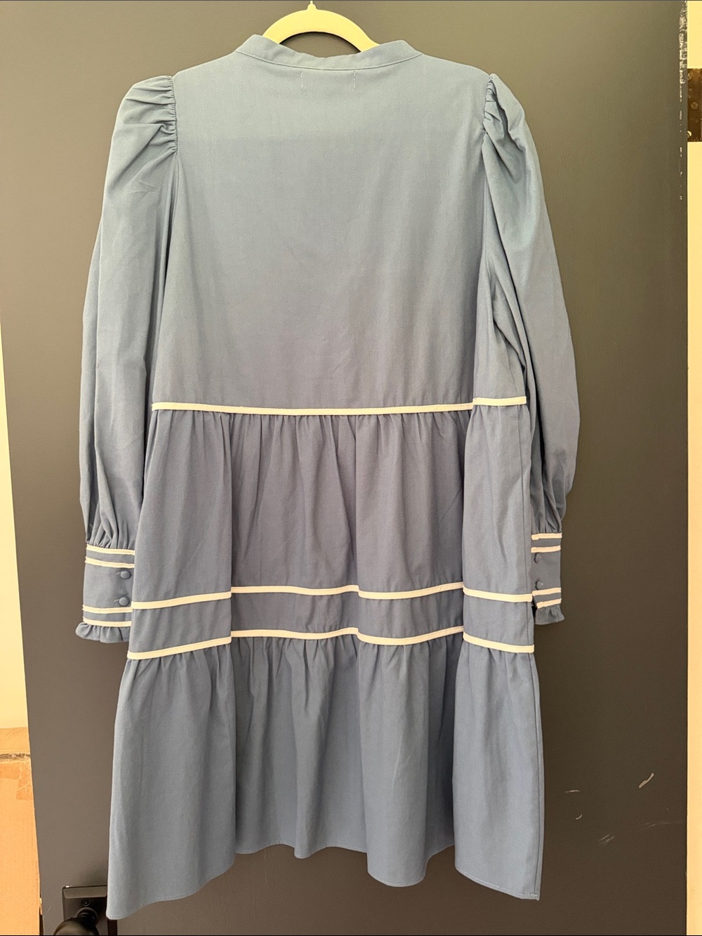 Pomander Place Powder Blue Tiered Dress with Cream Trim - Picture 4 of 4